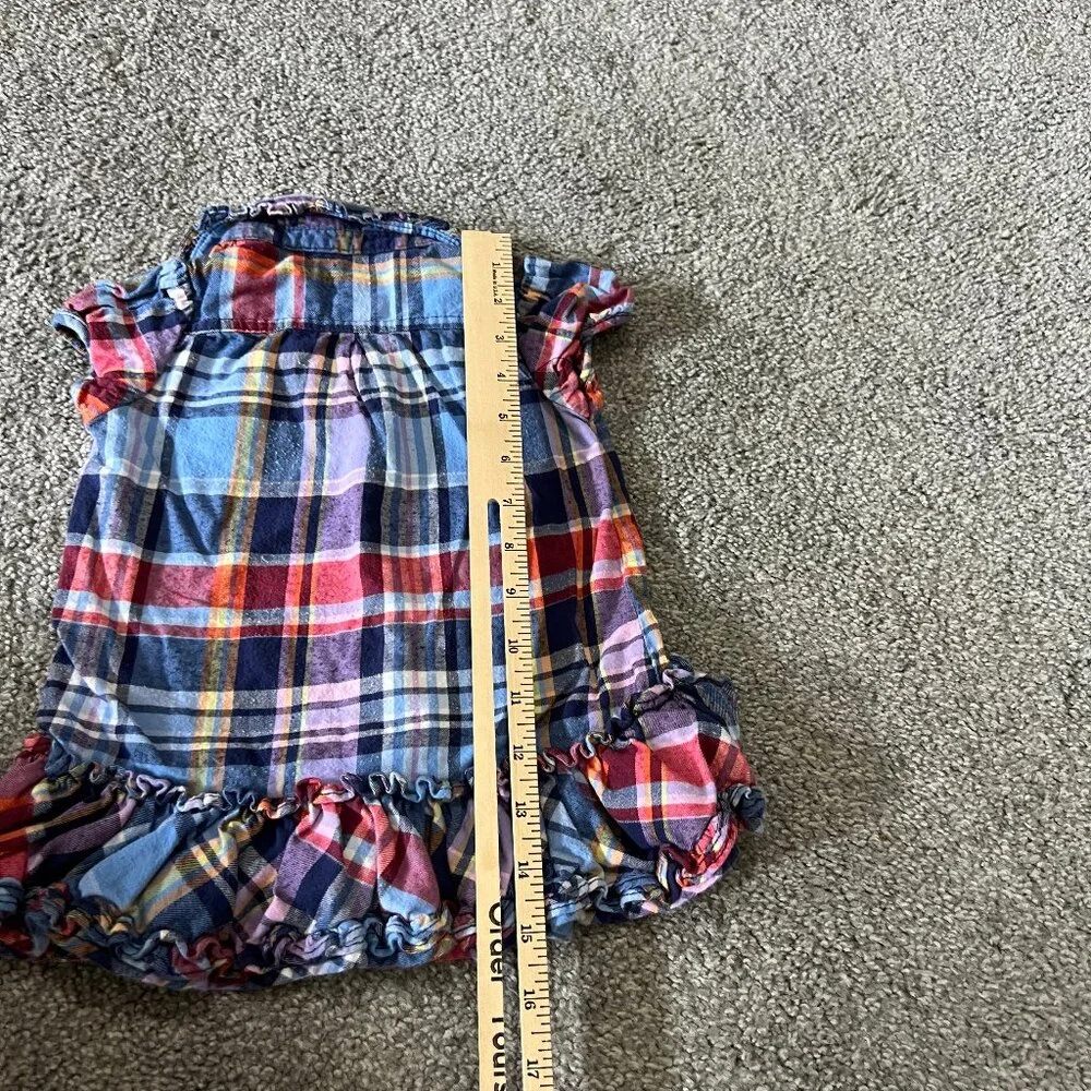 Ralph lauren dress baby girls 12M red blue plaid‎ ruffle button summer casual